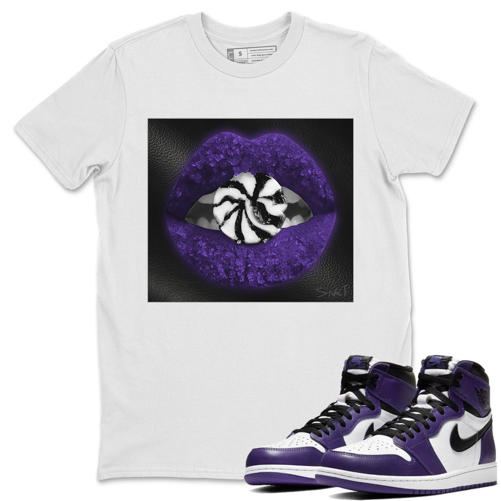 Lips Candy Match White Tee Shirts | Court Purple
