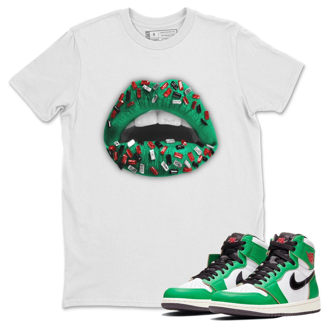 Lips Jewel Match White Tee Shirts | Lucky Green