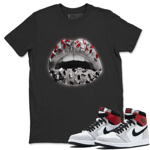 Lips Jewel Match Black Tee Shirts | Smoke Grey