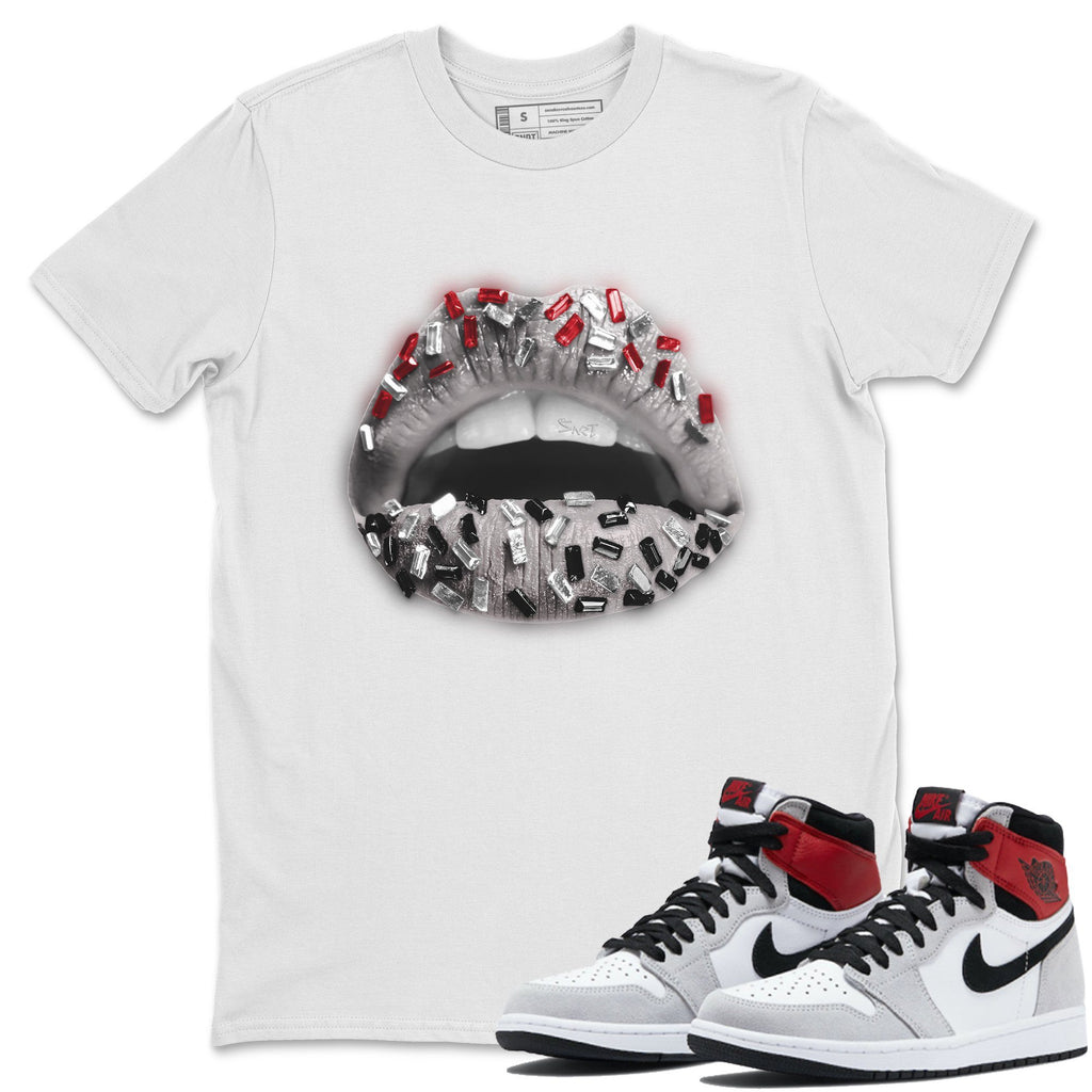 Lips Jewel Match White Tee Shirts | Smoke Grey