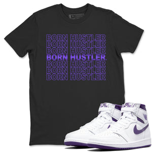 Born Hustler Match Black Tee Shirts | WMNS Court Purple