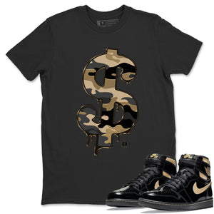 Dollar Camo Match Black Tee Shirts | Black Metallic Gold