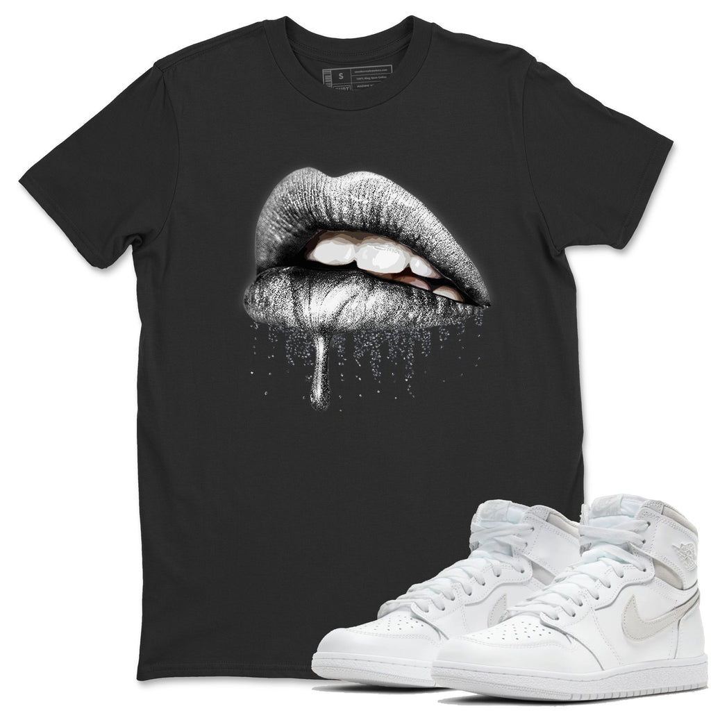 Dripping Lips Match Black Tee Shirts | Neutral Grey
