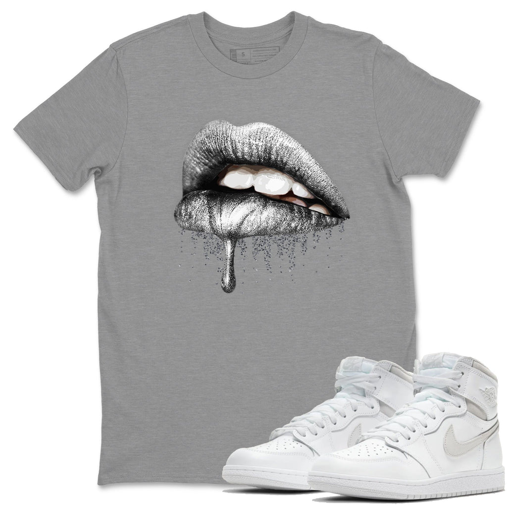 Dripping Lips Match Heather Grey Tee Shirts | Neutral Grey