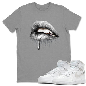 Dripping Lips Match Heather Grey Tee Shirts | Neutral Grey