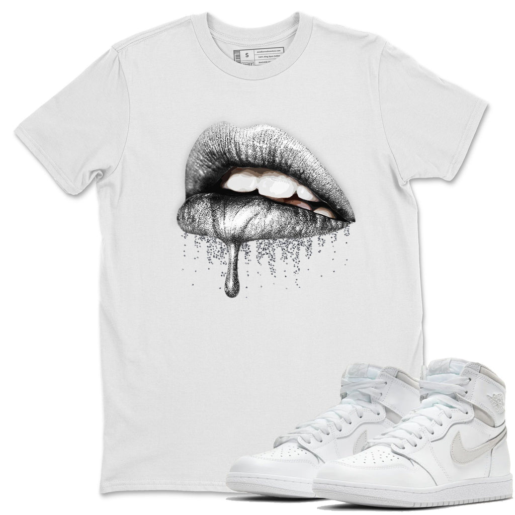 Dripping Lips Match White Tee Shirts | Neutral Grey