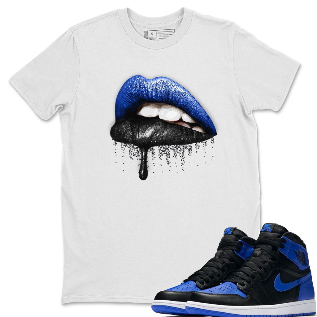 Dripping Lips Match White Tee Shirts | Royal Black