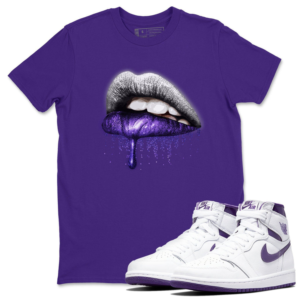 Dripping Lips Match Purple Tee Shirts | WMNS Court Purple