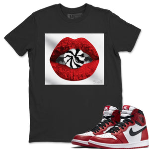 Lips Candy Match Black Tee Shirts | Varsity Red