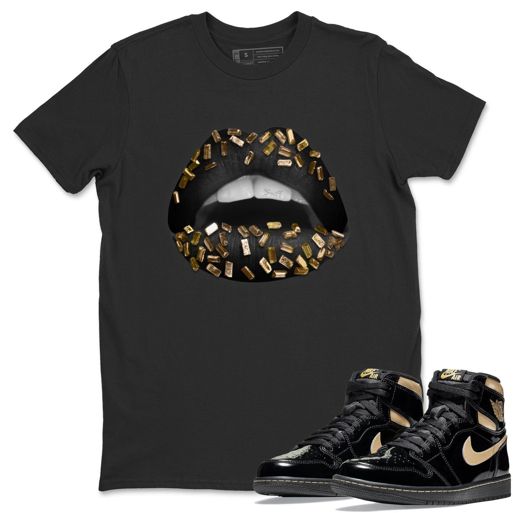 Lips Jewel Match Black Tee Shirts | Black Metallic Gold