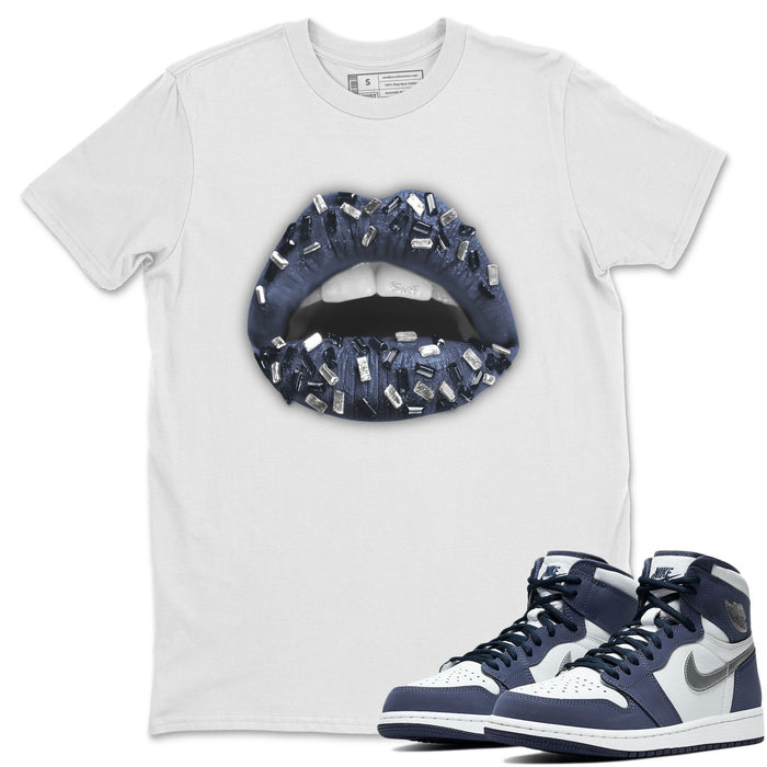 Lips Jewel Match White Tee Shirts | Midnight Navy