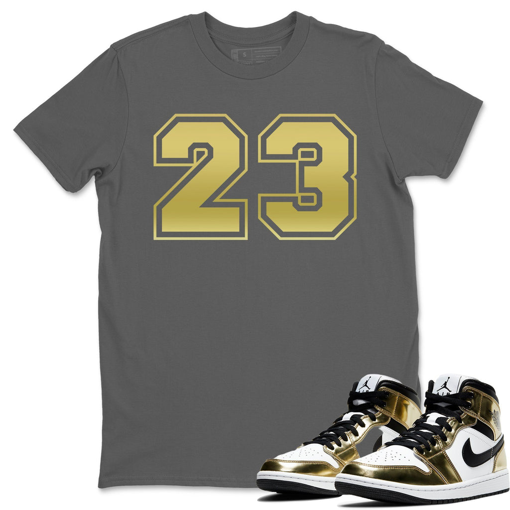 Number 23 Match Cool Grey Tee Shirts | Metallic Gold