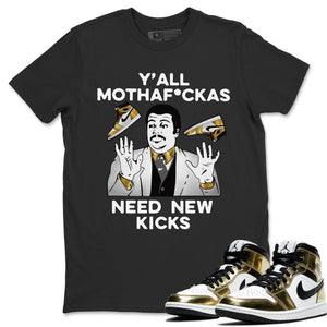 Y'all Need New Kicks Match Black Tee Shirts | Metallic Gold