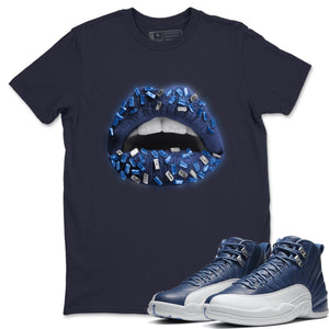 Lips Jewel Match Navy Tee Shirts | Stone Blue