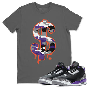 Dollar Camo Match Cool Grey Tee Shirts | Court Purple