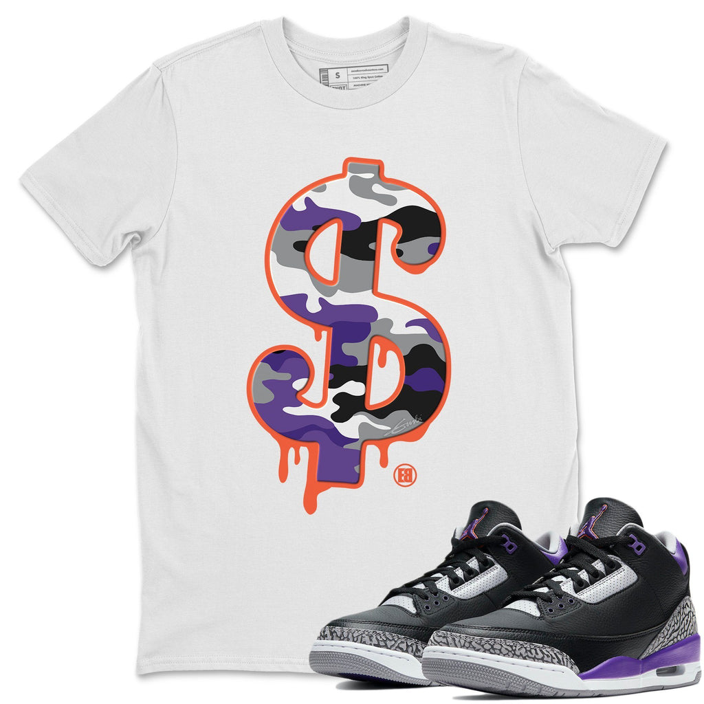 Dollar Camo Match White Tee Shirts | Court Purple