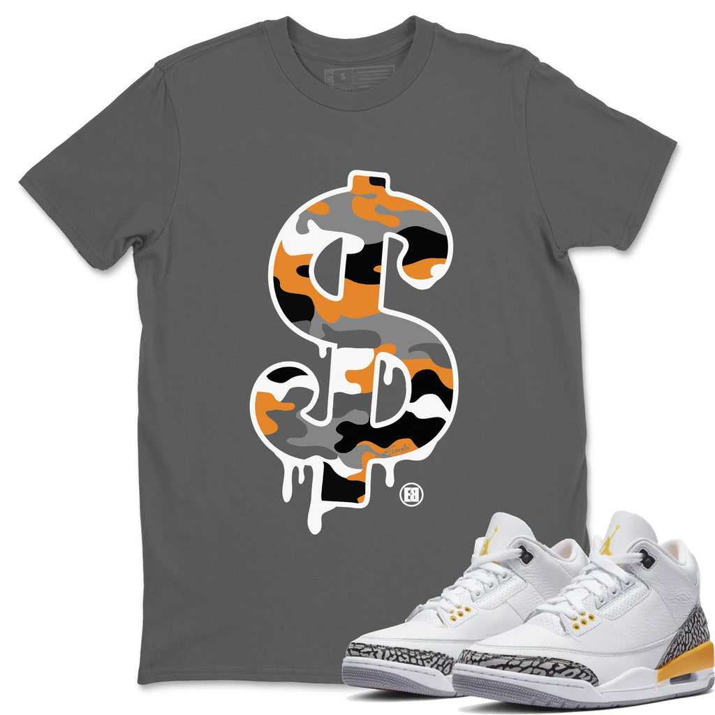 Dollar Camo Match Cool Grey Tee Shirts | Laser Orange