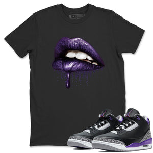 Dripping Lips Match Black Tee Shirts | Court Purple