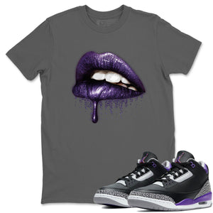 Dripping Lips Match Cool Grey Tee Shirts | Court Purple