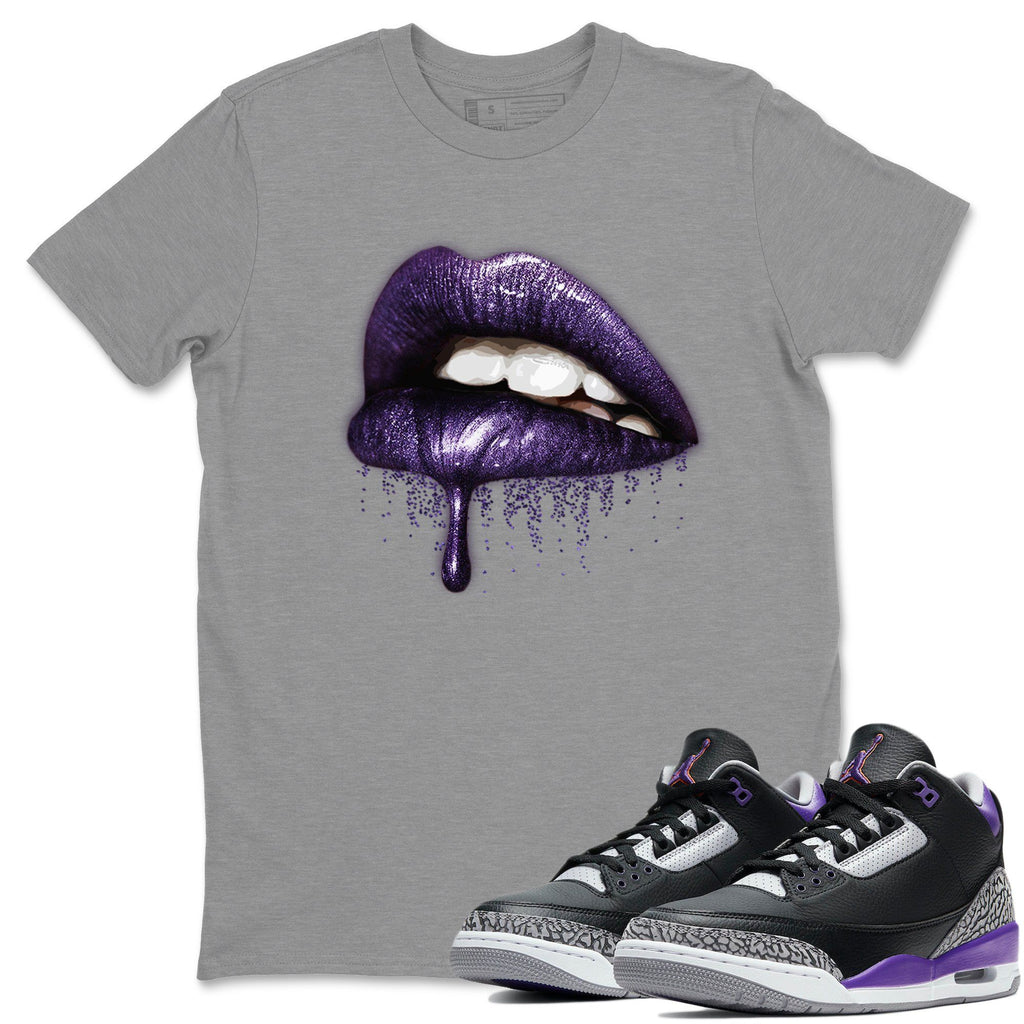 Dripping Lips Match Heather Grey Tee Shirts | Court Purple