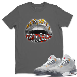 Lips Jewel Match Cool Grey Tee Shirts | Cool Grey