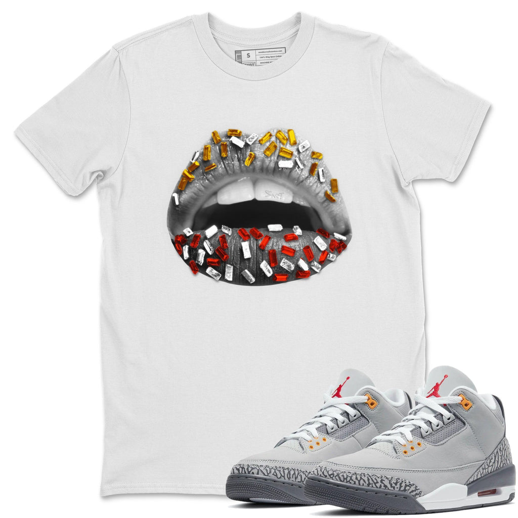 Lips Jewel Match White Tee Shirts | Cool Grey