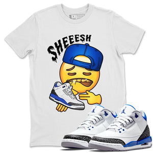 Sheesh Match White Tee Shirts | Racer Blue