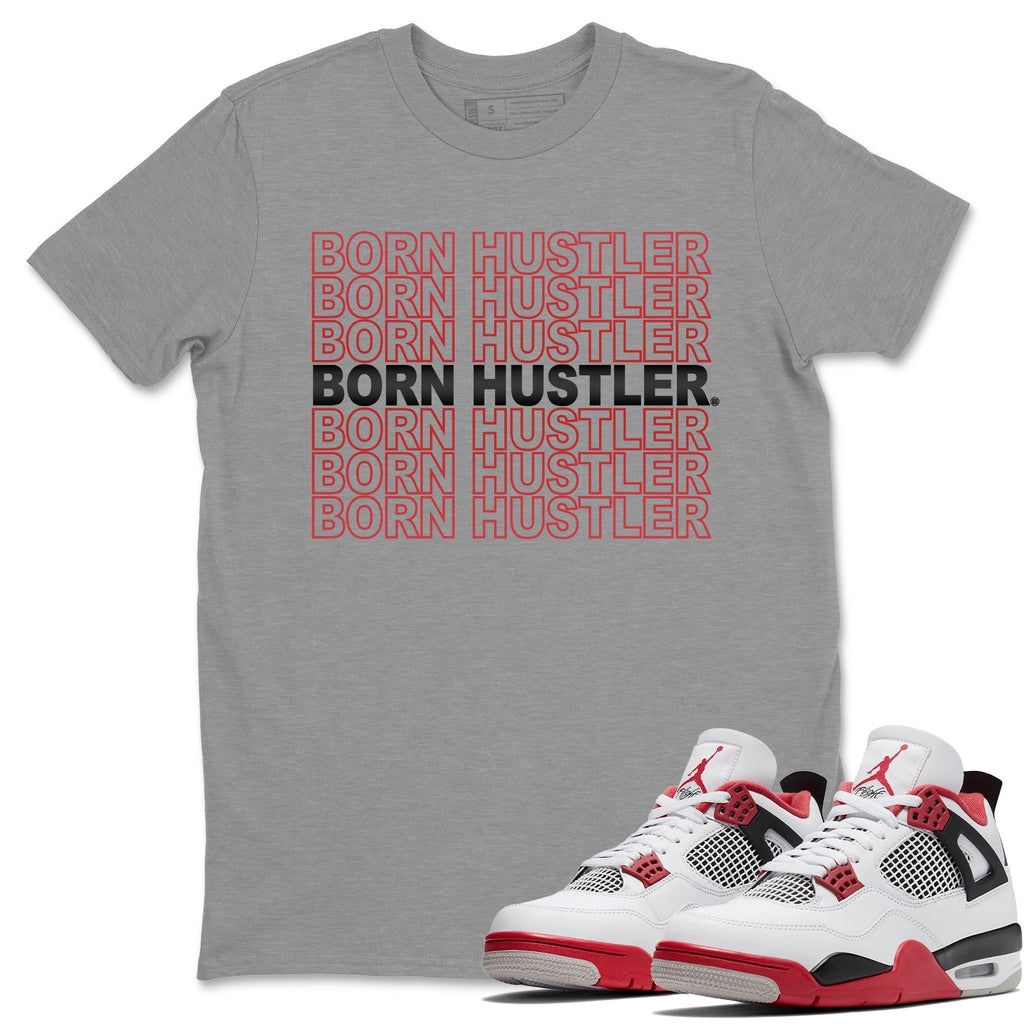 Born Hustler Match Heather Grey Tee Shirts | Fire Red