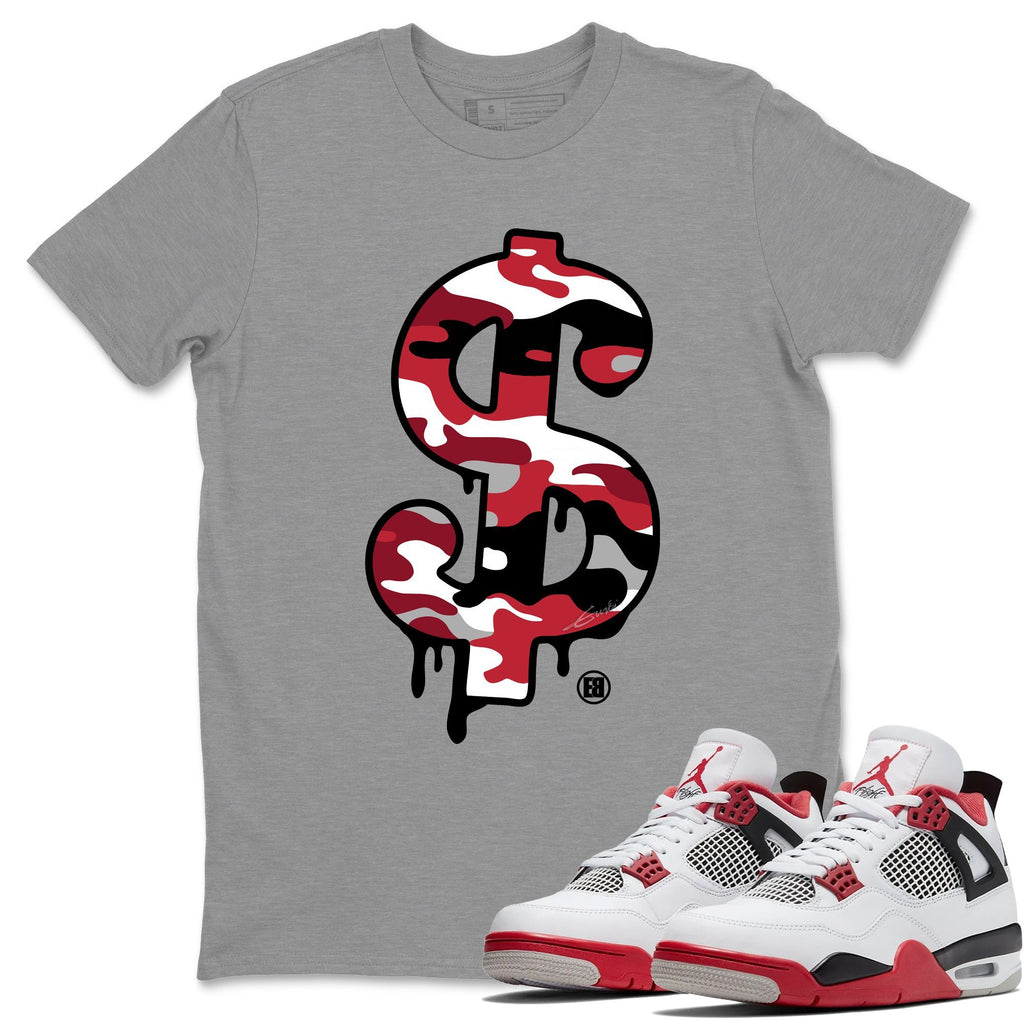 Dollar Camo Match Heather Grey Tee Shirts | Fire Red