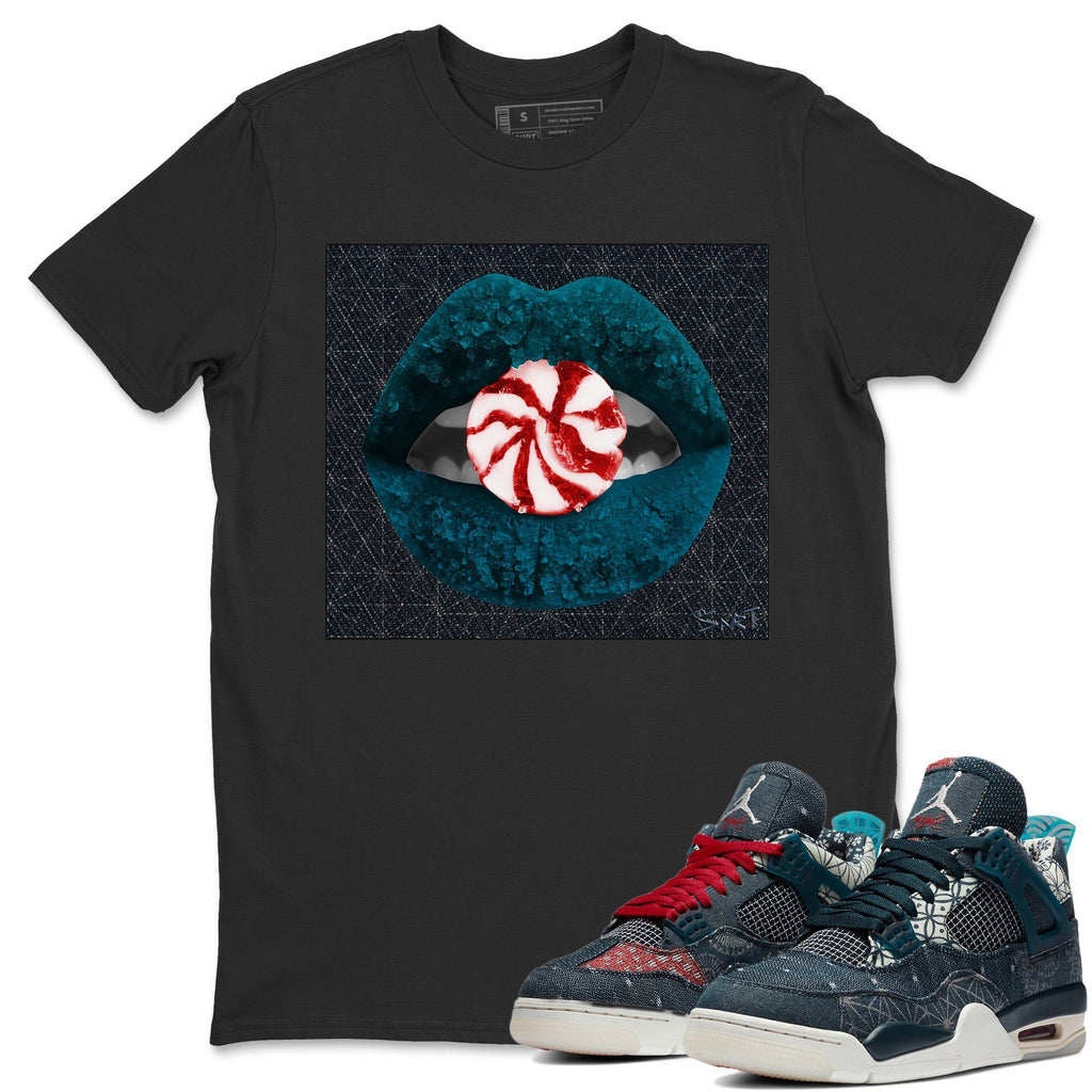 Lips Candy Match Black Tee Shirts | Deep Ocean