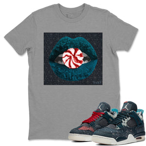 Lips Candy Match Heather Grey Tee Shirts | Deep Ocean