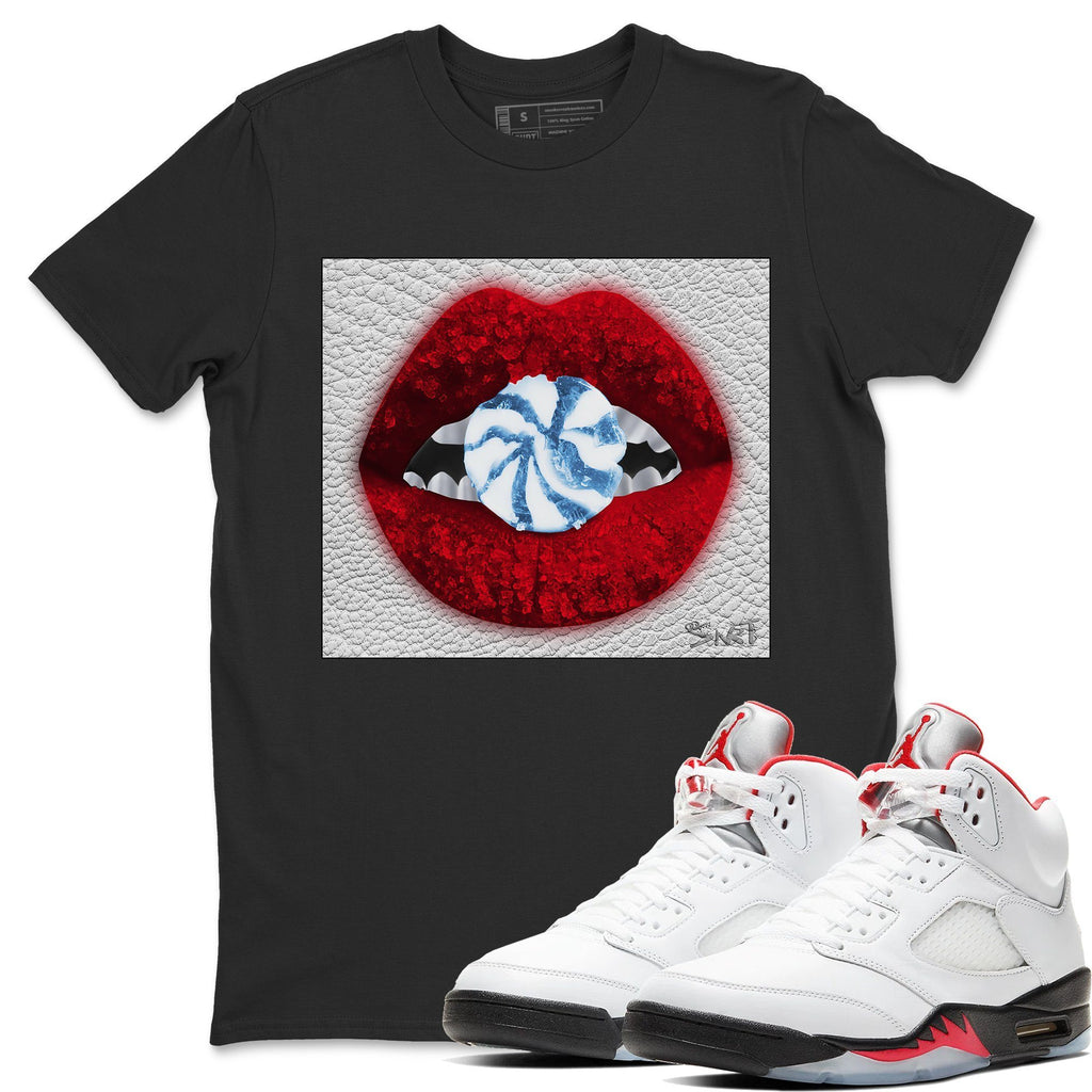 Lips Candy Match Black Tee Shirts | Fire Red
