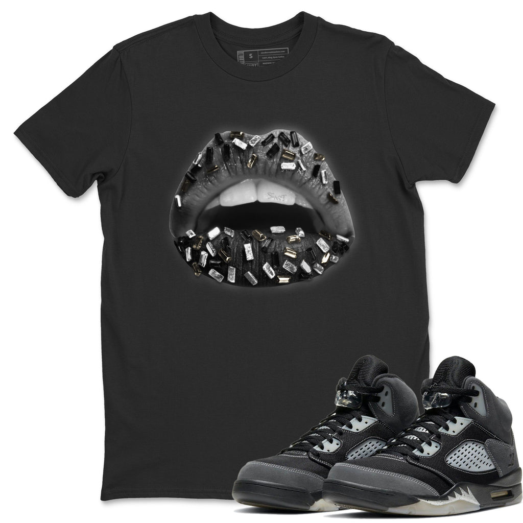 Lips Jewel Match Black Tee Shirts | Anthracite