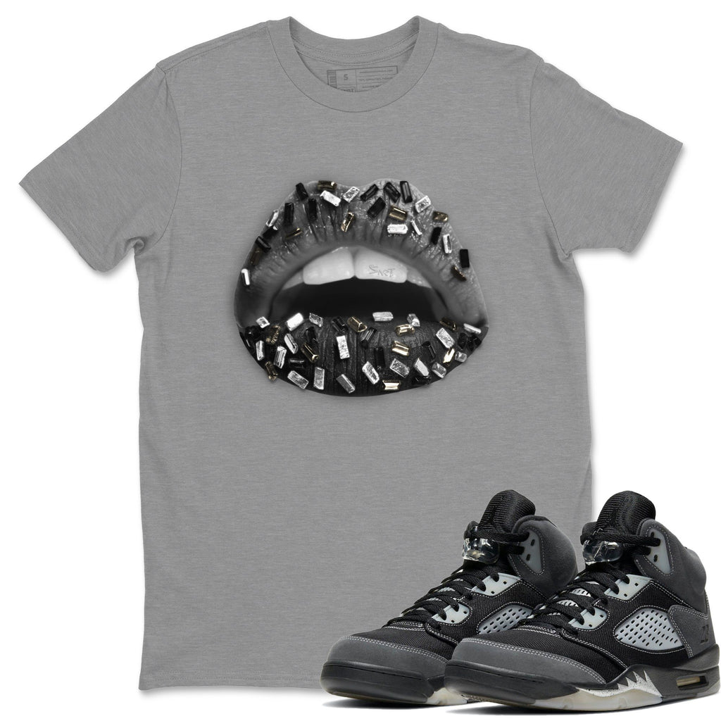 Lips Jewel Match Heather Grey Tee Shirts | Anthracite