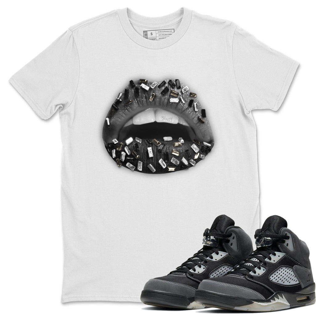 Lips Jewel Match White Tee Shirts | Anthracite