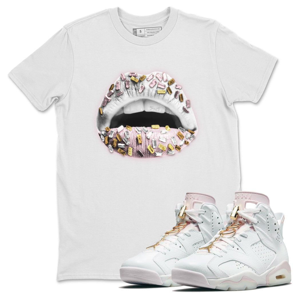 Lips Jewel Match White Tee Shirts | Gold Hoops