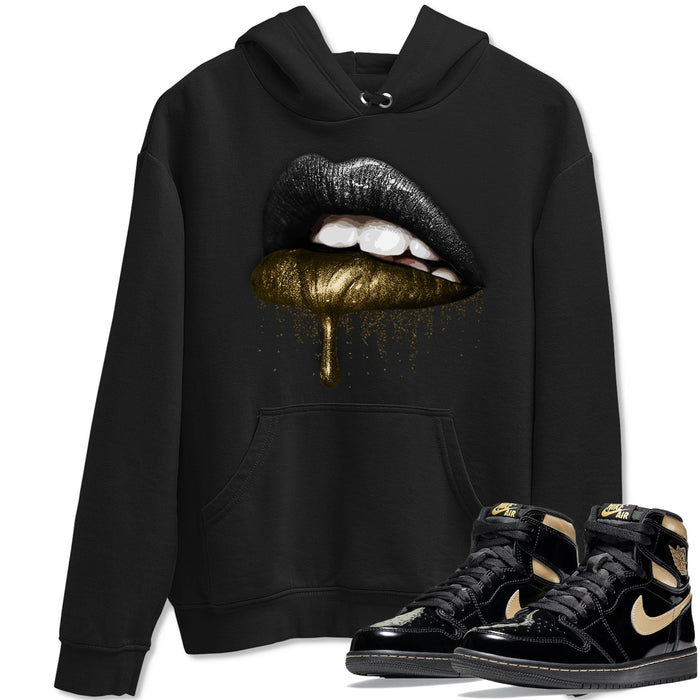 Dripping Lips Match Hoodie | Black Metallic Gold