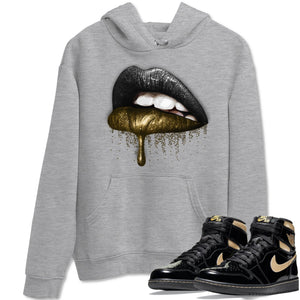 Dripping Lips Match Hoodie | Black Metallic Gold