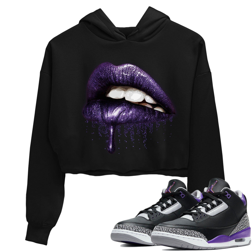 Dripping Lips Match Crop Hoodie | Court Purple