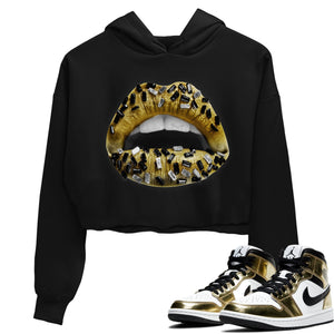 Lips Jewel Match Crop Hoodie | Metallic Gold