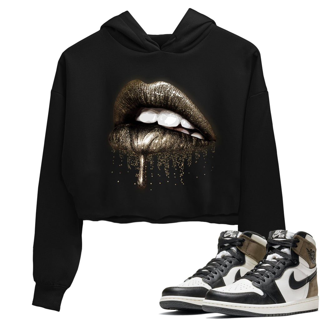 Dripping Lips Match Crop Hoodie | Dark Mocha