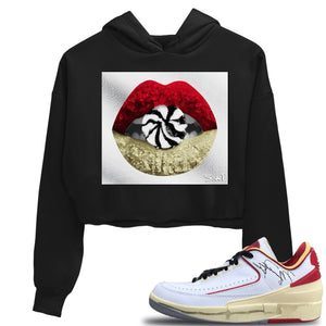 Lips Candy Match Crop Hoodie | White Red