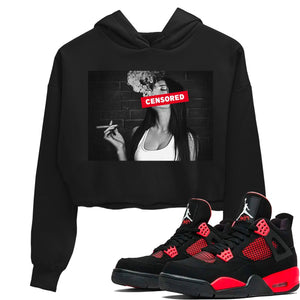 Censored Match Crop Hoodie | Red Thunder
