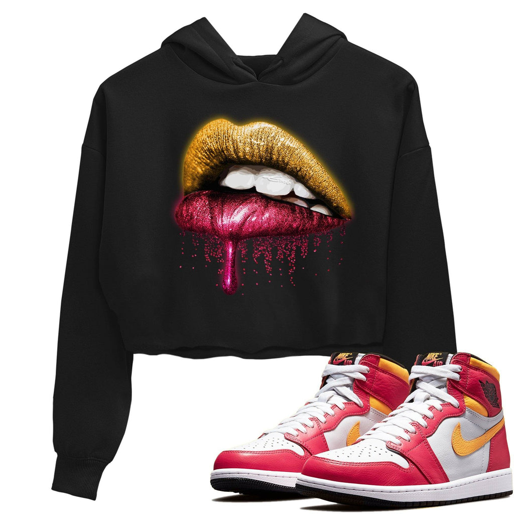 Dripping Lips Match Crop Hoodie | Light Fusion Red