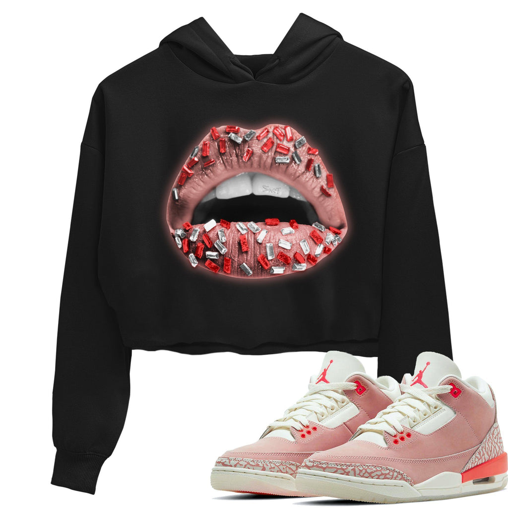 Lips Jewel Match Crop Hoodie | Rust Pink