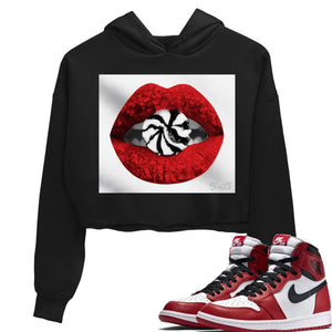 Lips Candy Match Crop Hoodie | Varsity Red