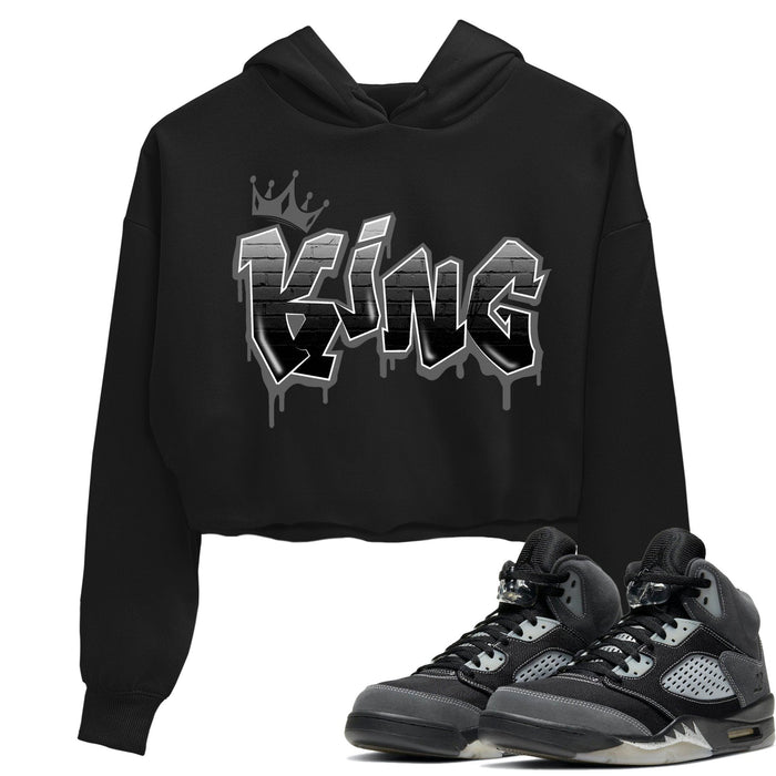 King Graffiti Match Crop Hoodie | Anthracite