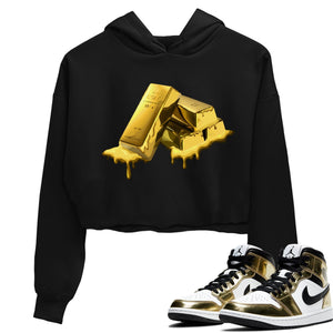 Gold Bar Match Crop Hoodie | Metallic Gold