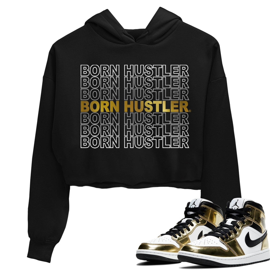 Born Hustler Match Crop Hoodie | Metallic Gold